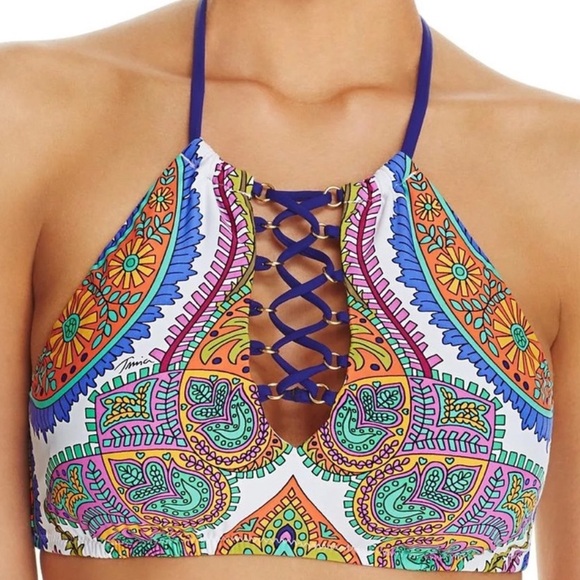 NWT-Trina Turk Halter Bikini TOP-with Gold Charms -Sz 8 - Picture 1 of 5